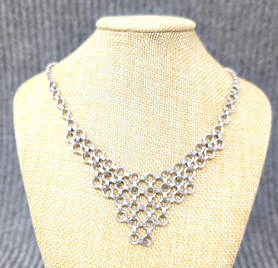 Collana in argento 925 Chainmail vintage collier chain mail silver woman - Immagine 3 di 4