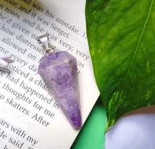 Gemstone Pendant, Lepidolite Pencil Pendant, Handmade Pendant, Faceted Pencil~