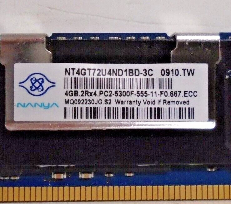 Nanya NT4GT72U4ND1BD-3C ECC Server RAM | 4GB Lot of 4 | 2Rx4 PC2-5300F (16GB) - Image 2 of 4