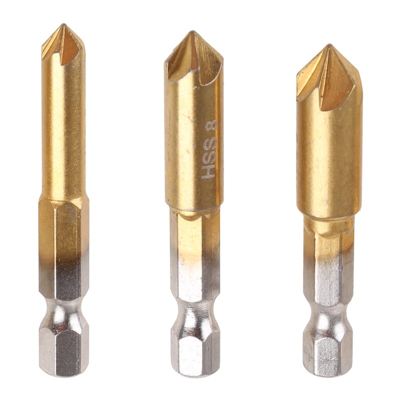 3 Pieces/set Countersink Drill Bit Set 1/4 Shank HSS Counterbore Reamer
