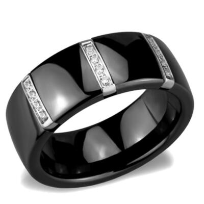 Schwarzer Keramik Ring 8 mm Pave CZ Edelstahl Band funkelndes Statement