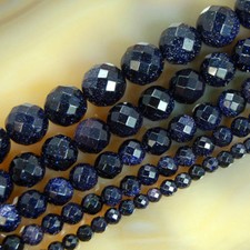 Nature 4/6/8/10/12/14mm Faceted Blue Sand Stone Round Beads 15"