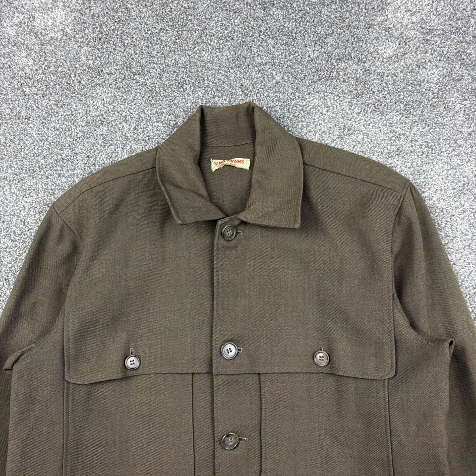 Vintage 50s Cruiser Jacket Mens Medium Green Whipcord Wool Mackinaw Globe Tailor - Image 2 of 4