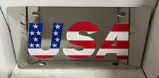 USA red white & blue stainless steel vanity license plate tag stars & stripes