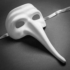 Adult Long Nose Zanni Style Mask Blank White Venetian Masquerade Party Costume