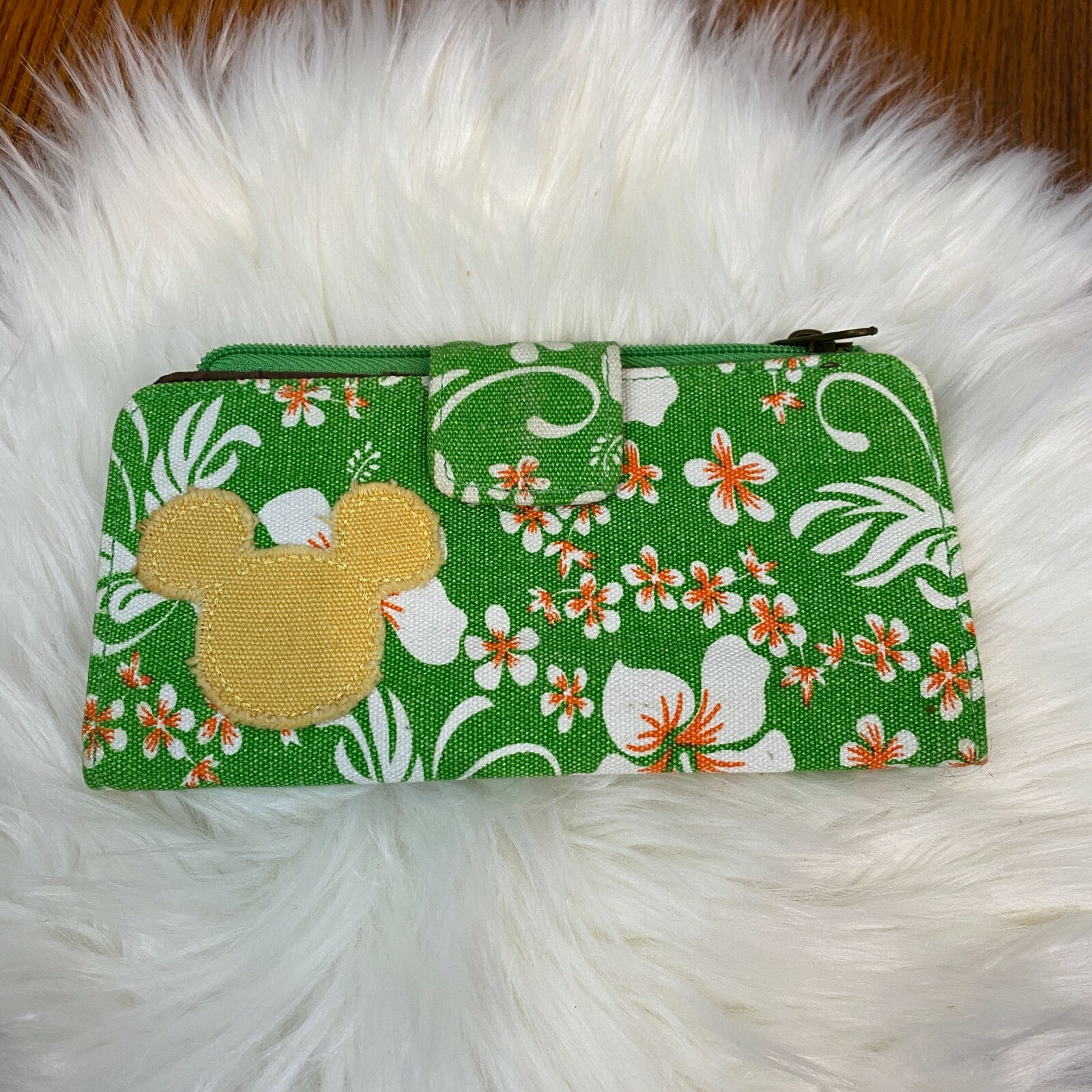 Mickey Mouse Floral Wallet Cloth Wallet Green Fabric Lightweight
