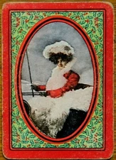 "HOLLY" Christmas Lady in Fur-Congress Vintage Antique Wide Named Playing Card