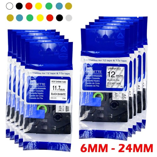 6-24 mm Etikettenband TZe Ersatz laminiert für Brother PT-D610BT PTD460BT D400