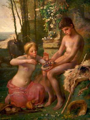 JEAN FRANCOIS MILLET SPRING DAPHNIS CHLOE 1865 ALTES KUNSTGEMÄLDE DRUCK 1570OM