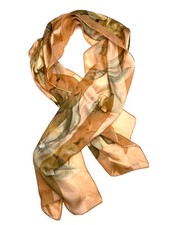 VTG Ellen Tracy Silk Lightweight Sheer Scarf Brown Green Floral Pattern 11"x 52  