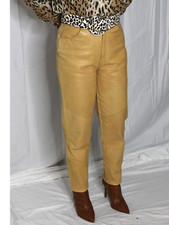 Womens Wilsons Leather Pants Yellow Tan 6 Lambskin Vintage 80s 90s Mom Jean Rare