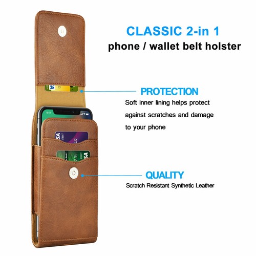 Vertical Cell Phone Holster Pouch Leather Wallet Case Universal w/Belt Clip Loop - Picture 22 of 26