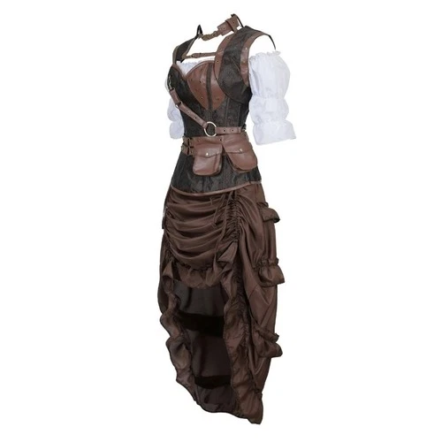 Women Steampunk Corset Dress Gothic Corset Lingerie Top with Skirt Set Halloween - Image 2 of 4