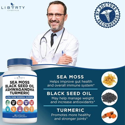 Sea Moss 3000mg Black Seed Oil 2000mg Ashwagandha1000mg Burdock 1000mg Root M...