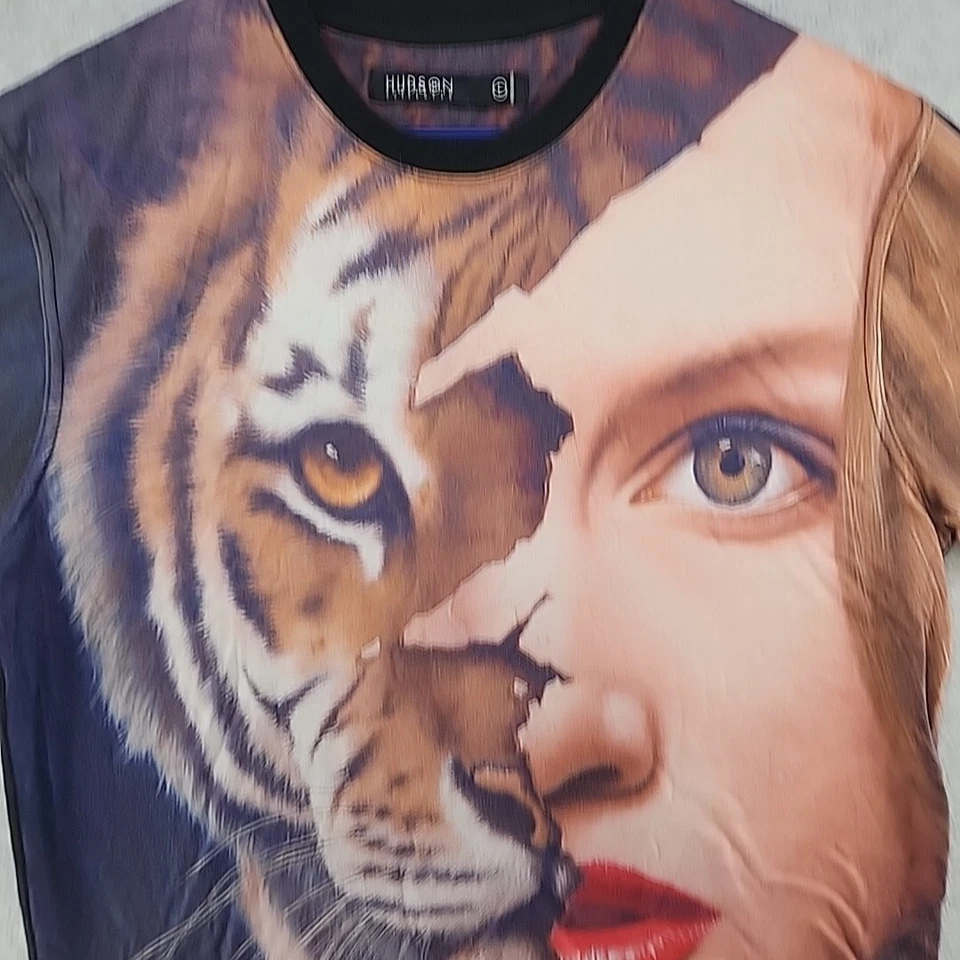 Hudson Ropa Exterior Camiseta Grande Media Mujer Tigre Cara Estampado Patín AoP Animal Foto 4 de 4