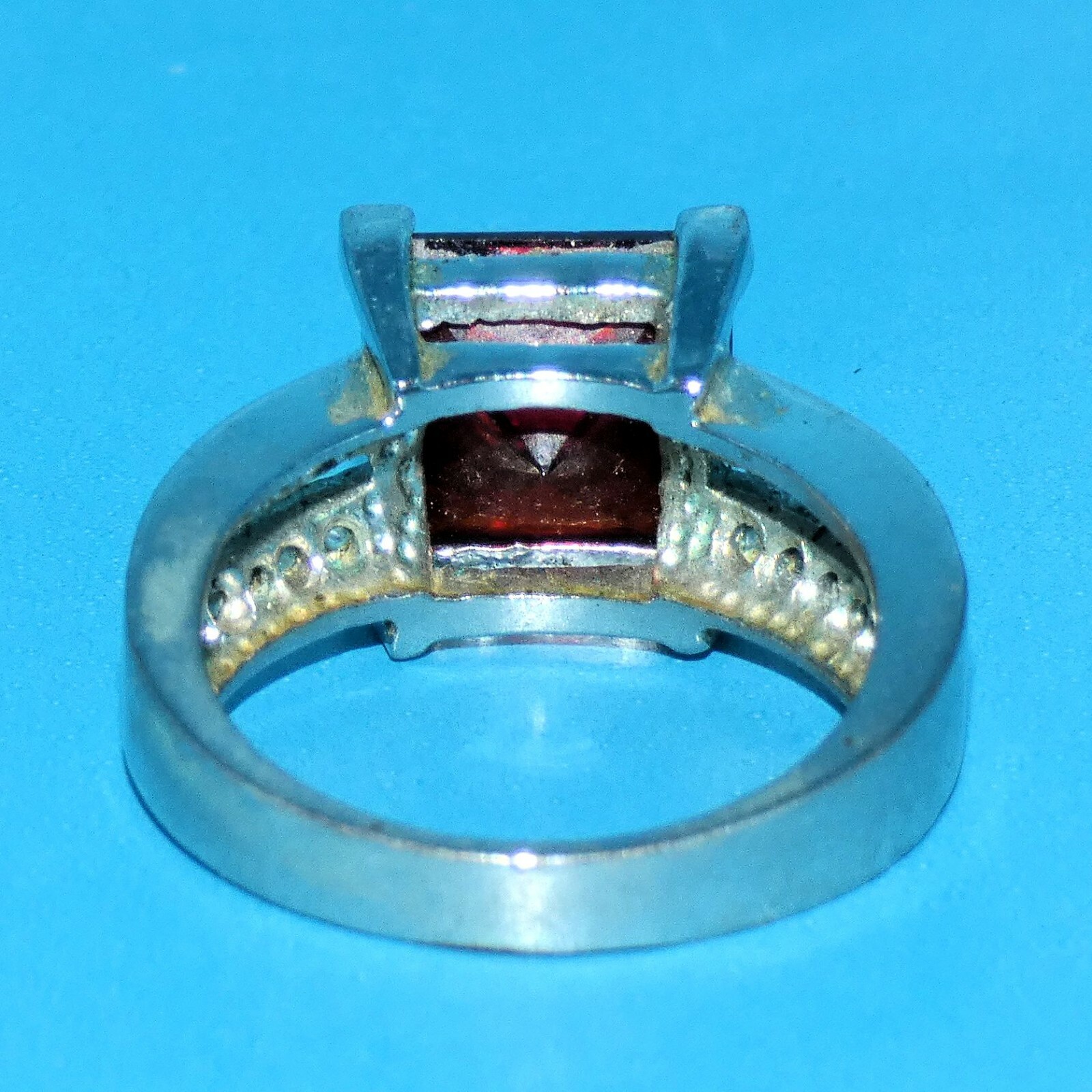 Vintage Signed EDCO Ring Ruby Red Stone Rhineston… - image 4