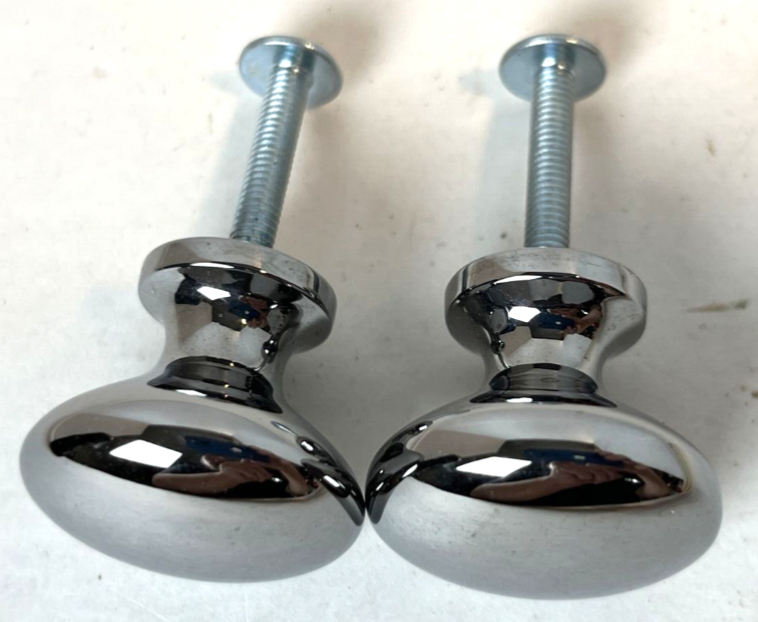2 Chrome Plated Knobs Drawer Cabinet Pulls With Screws Polished Round Set Lot