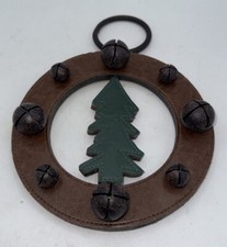Handmade Leather Pine Tree Holiday Wreath with Jingle