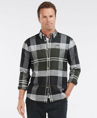 BARBOUR Cotton Mens Tailored Fit L/S Shirt PINE TARTAN Large