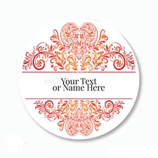 Personalized Red Ornate Stickers Custom Text Favors Flourish Name Envelope Seals