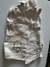 Vintage French Long, KIDSKIN /Leather Gloves, Embroidered, Size 6.5