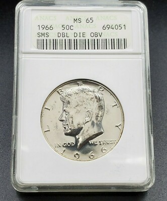 1966 P SMS Kennedy Silver Half Dollar Coin ANACS MS65 Variety DDO
