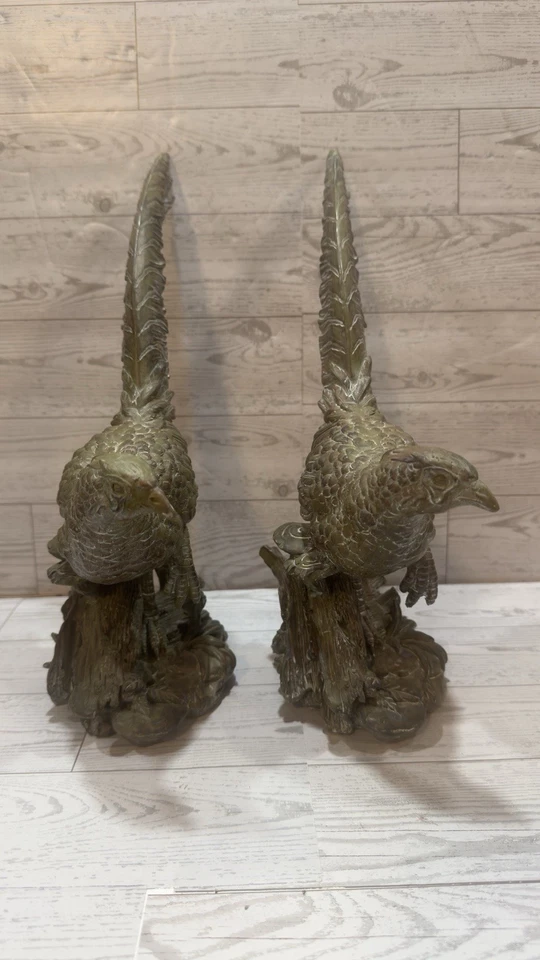 2 Estatuas de Faisán De Colección Tono Madera Dorado Resina Ligero Borde del Pacífico Importación Foto 4 de 4