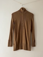 Tory Burch Women's Knited Jumper Size M Brown Lana Cashmere 1/4 zip (32)