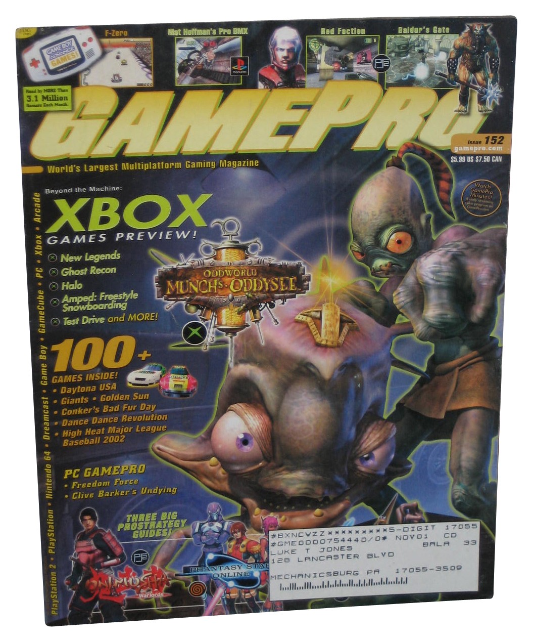 GamePro Peut 2001 Revue Livre #152 W / Daytona USA Dreamcast Affiche - (Oddworld