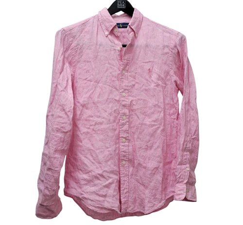 Ralph Lauren Men's Pink Linen Long-Sleeves Shirt Pink Logo Size Medium Excellent - Picture 3 of 7