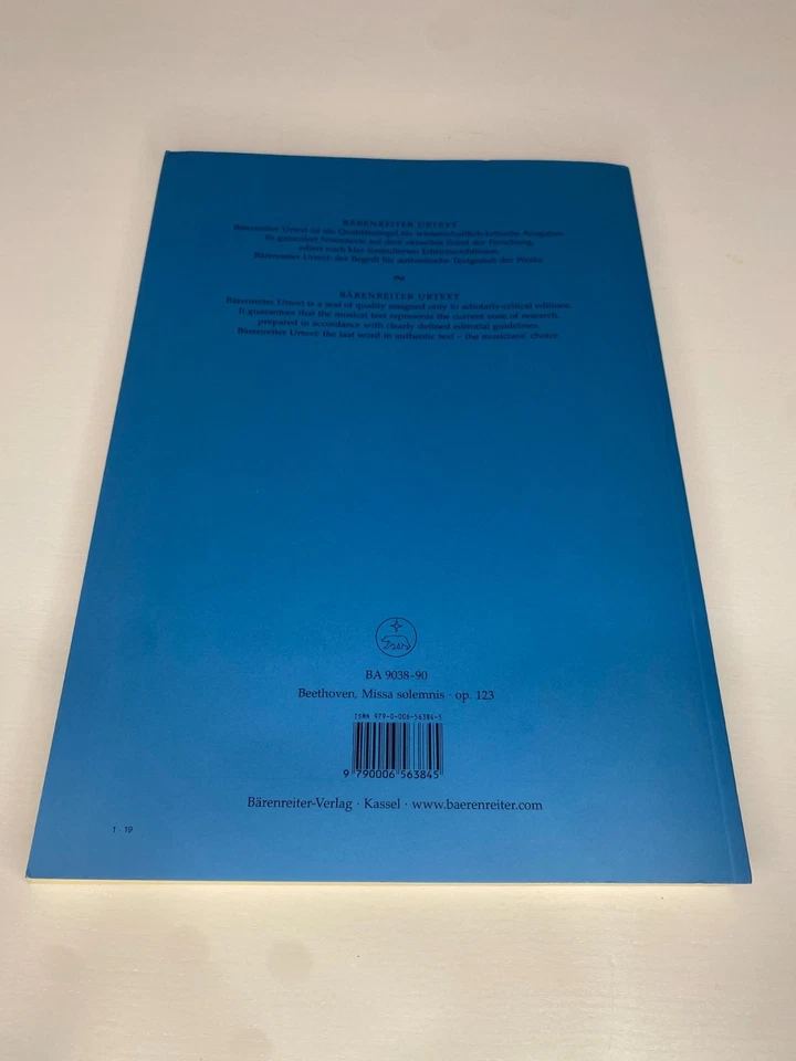 Beethoven: Missa solemnis, Op. 123 (Vocal Score) Barenreiter Urtext Edition - Image 2 of 4