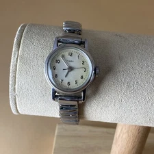 Rare Vintage 70s Timex Women's White Face Mechanical Watch/ Run And Stop Tap