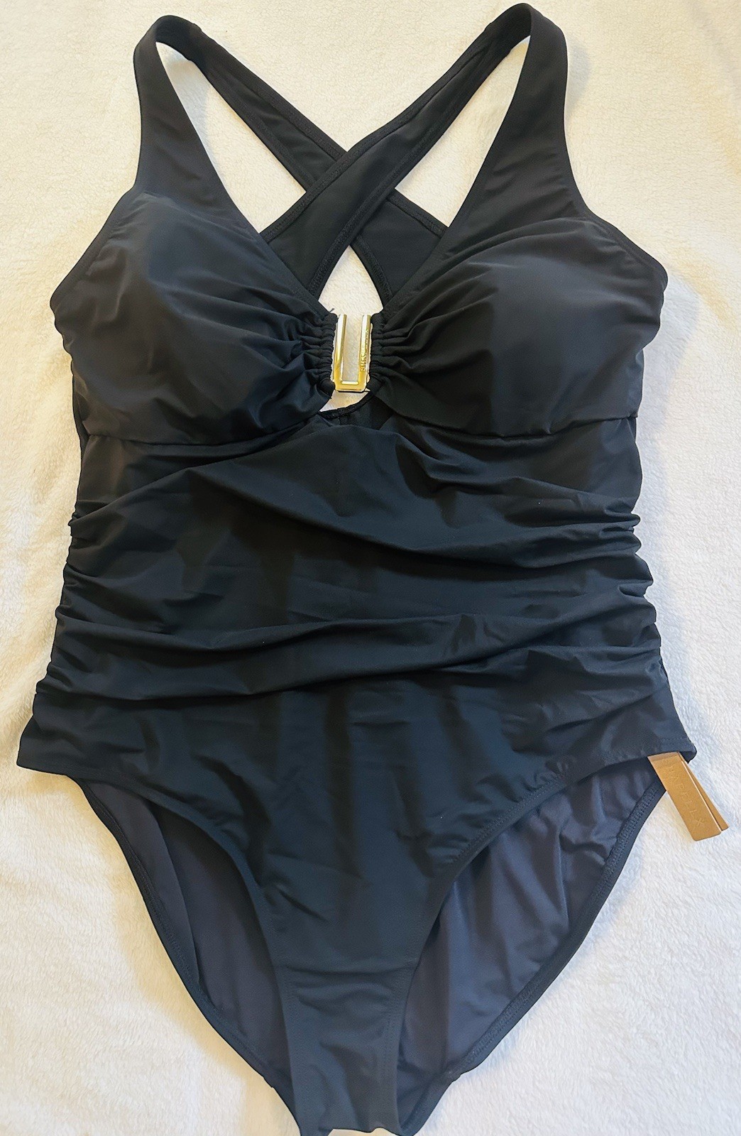 shapellx swimsuit Size XXL Black Tummy Control Ruched U-wire Cut Out New