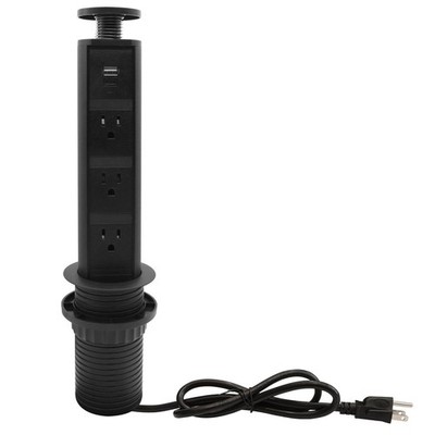 Facon Pop-Up Outlet for Countertops & RVs, 3 AC Outlets + 2 USB Ports, Black