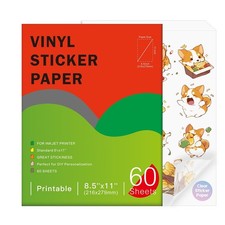 60 Sheets Premium Printable Clear Vinyl Sticker for Inkjet Printers 8.5x11 In...