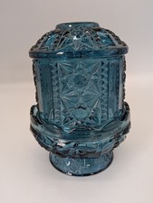 Indiana Glass Blue Glass Stars And Bars Fairy Lamp Not Flash
