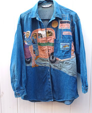 Retro 80s TOGETHER Denim Shirt Wearable Art Vintage Sz 38-40