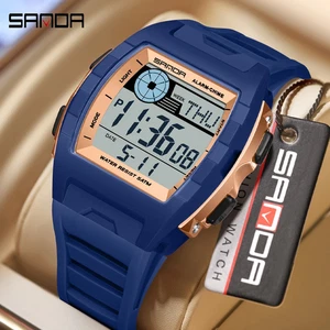 Luxury Brand Men'S LED Digital Sport Watch Waterproof Multifunction Tonneau Dial