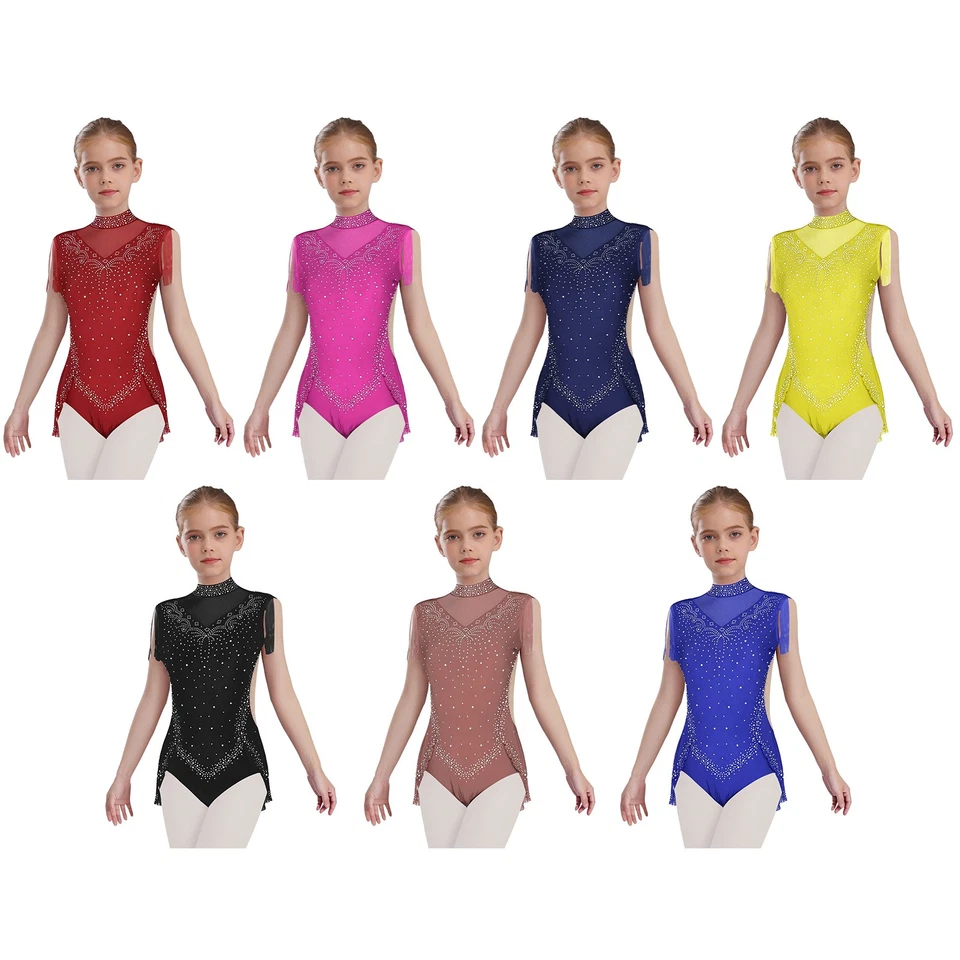 Kids Girls Dancewear Stage Skirts Ice Skating Dress Recital Bodysuit Gymnastic - Image 4 of 4