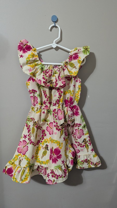 Koko Keiki Hawaiian Dress Ruffle Girls Size 6 White Pink
