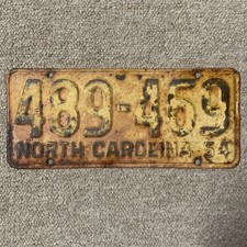 1954 NC North Carolina License Plate Tag 489-469, Yellow, Black, Vintage