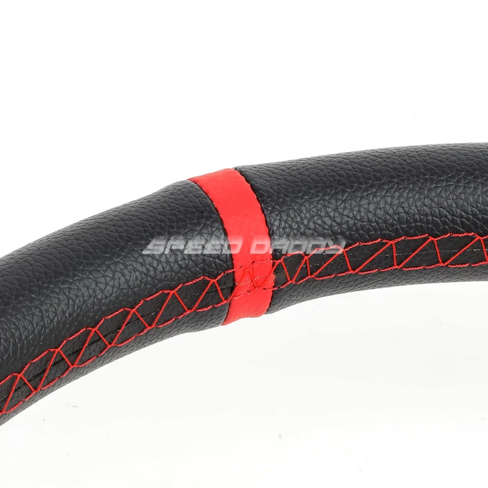 350MM 3" DEEP DISH 6-BOLT BLACK VINYL LEATHER ALUMINUM RACING STEERING WHEEL - Image 3 of 4