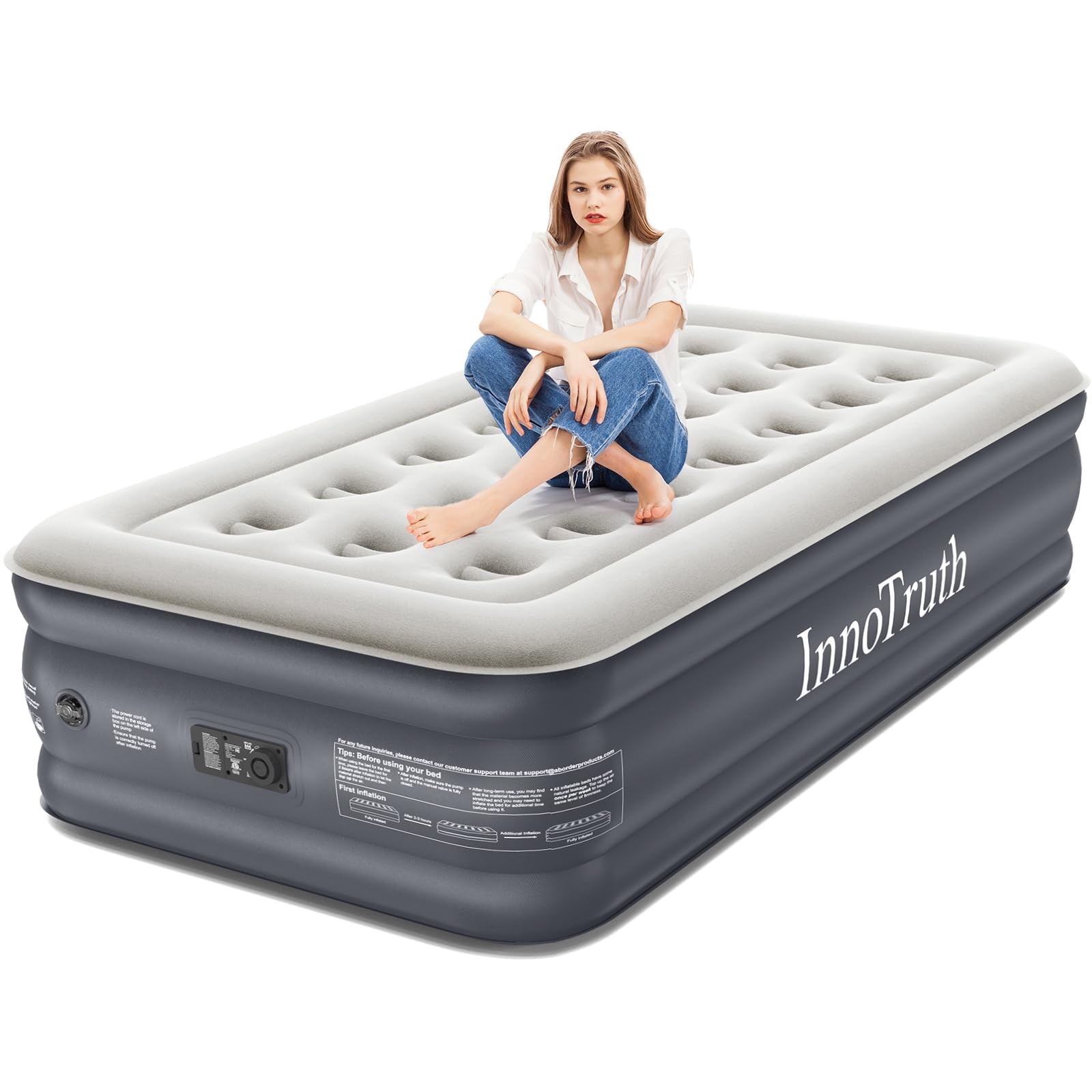 Colchon Inflable Twin Levantado 18" Bomba Incorporada Cama Para Camping De Aire