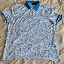 G Fore White W/Blue Stars Performance Stretch Golf Short Sleeve Polo Mens Size M