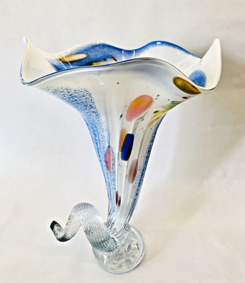 MURANO art glass Cornucopia Füllhorn Konfetti Studioglas Vase Trompetenblume H32