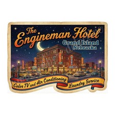 Hotel Luggage Sticker, Grand Island Nebraska, Exclusive Retro Design 5" x 7"