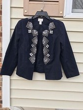 Chico's SIZE 0 Jacket Navy Blue Decorative Front