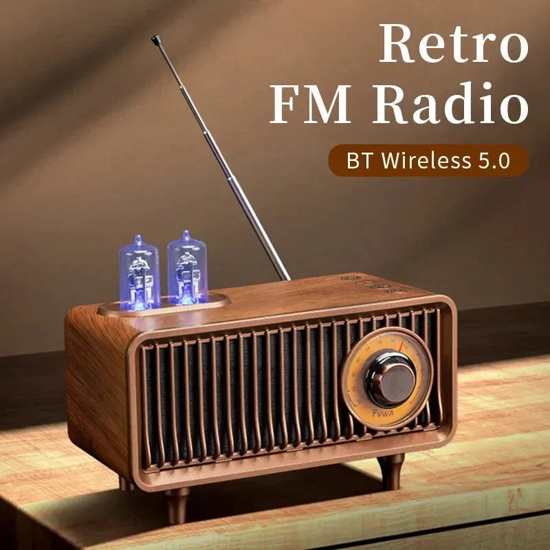 Hot FVWA Retro Radio FM Bluetooth Speaker Vintage Wood SD card AUX USB LED light - Image 3 of 4