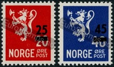 Norway 1949 (NK 375-76, MI 339/47, SC 302-03) Lion Surcharge - MNH