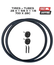 28 x 1 5/8 x 1 1/8 Road Bike Tires and Tubes Set All Black DURO 700 x 28C